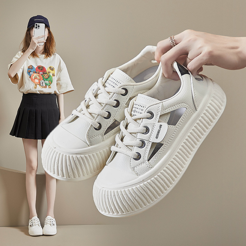 New Breathable Womens Hollow-out Casual Sneakers Chunky-soled Versatile White Shoes foto 4