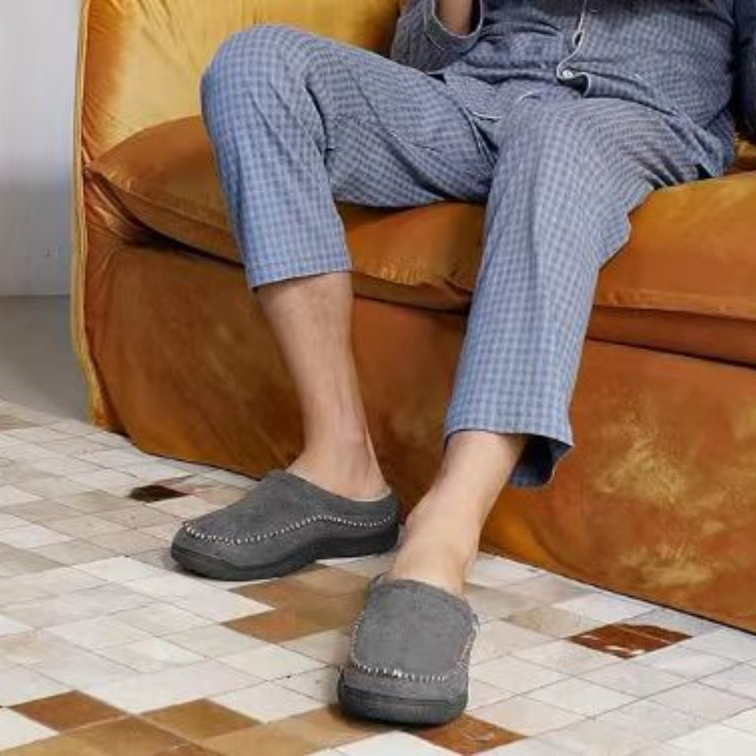 Men's Cotton Autumn And Winter Interior Home Non-slip Warm Fleece-lined Suede Slippers foto 2