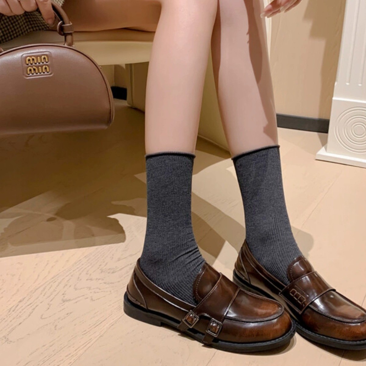 Retro Distressed Brown Round-toe Leather Shoes foto 3
