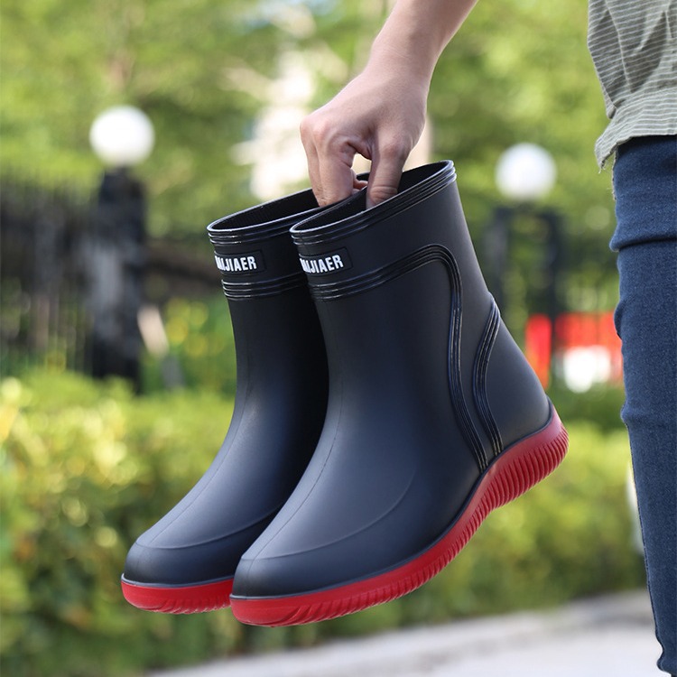 Men's Rain Mid-top Rain Boots Waterproof Non-slip Kitchen Glue Car Wash Work Shoes foto 4