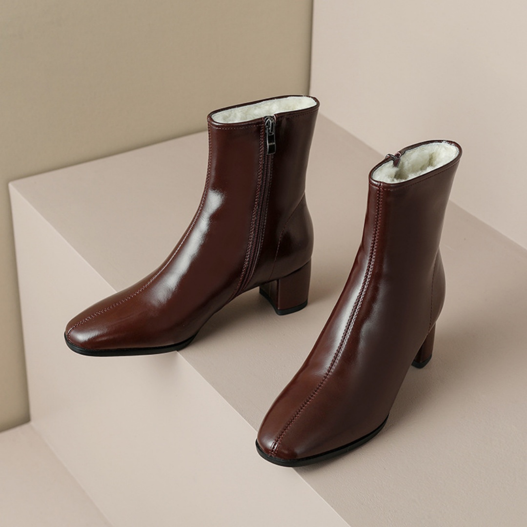 Women's Short Boots, Chunky Mid-heel, Thick Fur Snow Boots, Cotton Boots foto 3