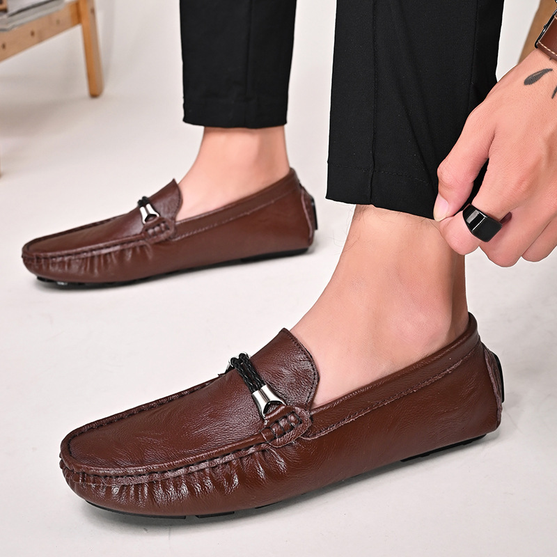 Plus Size Cowhide Casual Shoes Men's British One Pedal Loafers foto 4