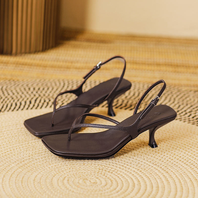 Soft Leather Square Toe High Heel Sandals For Women Summer foto 3
