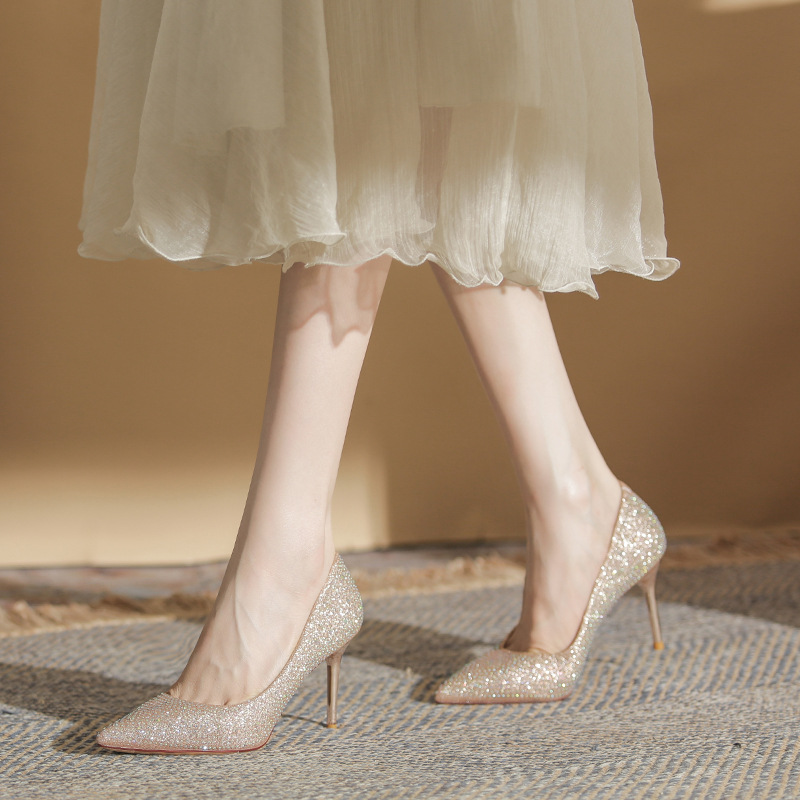 Korean Version New Versatile Crystal High Heels foto 3