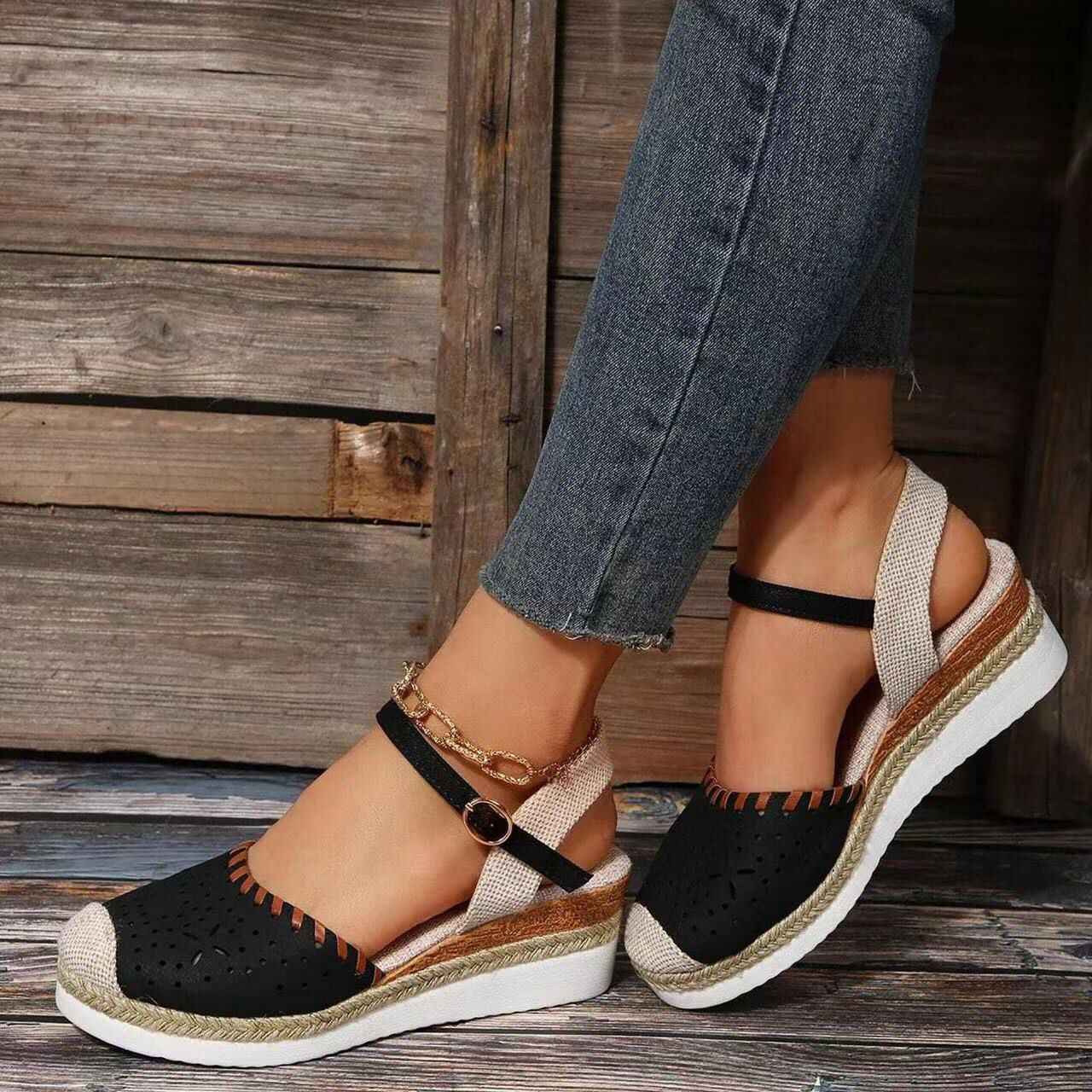 Women's Hemp Rope Platform Casual Wedge Shoes foto 4