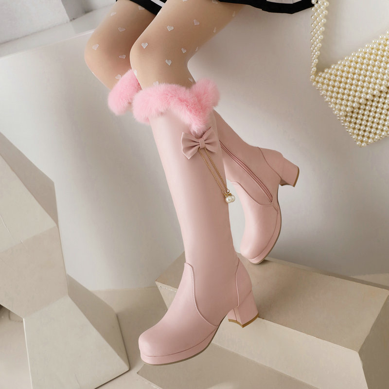 Womens Tall Fleece-lined Cotton Over-the-knee Boots foto 2