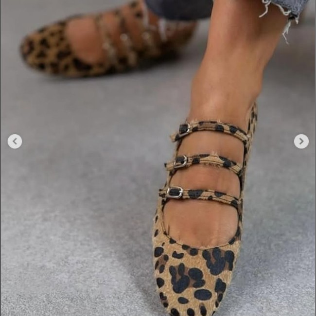 Low Heel Flat Horse Fur Leopard Print Shoes foto 3