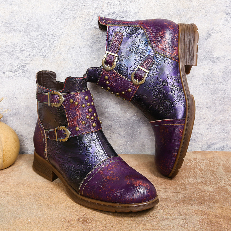 Retro Womens Rivet Belt Buckle Fashion Boots foto 4