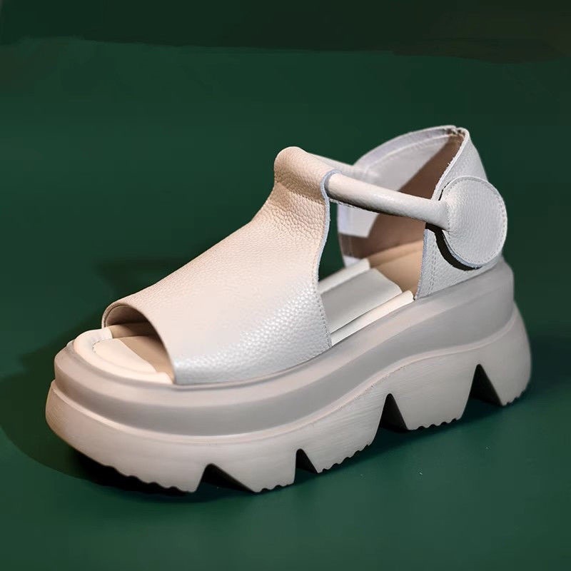 Summer Retro Style Handmade Soft-Soled Minimalist Fish-mouth Womens Sandals foto 5