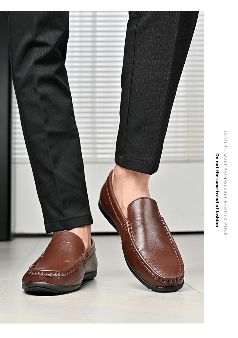 Men's Shoes Plus Size Cowhide Slip-on Driving Shoes Lightweight Retro Easy Matching Gommino Breathable foto 3