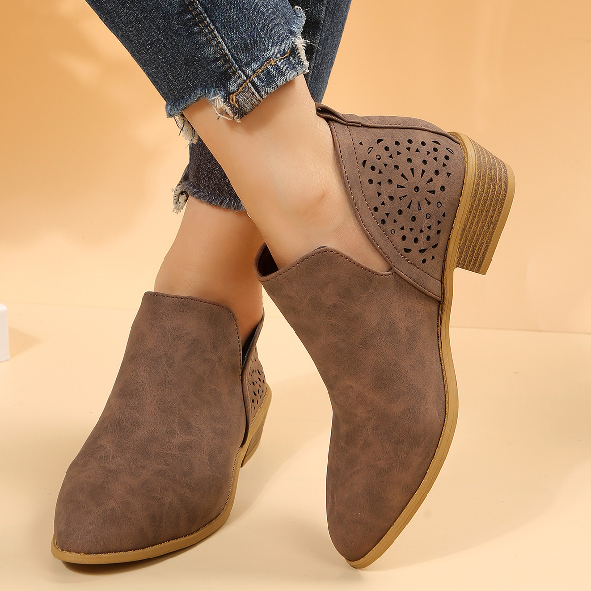 Womens Pointed-toe Low-heeled Martin Boots foto 3
