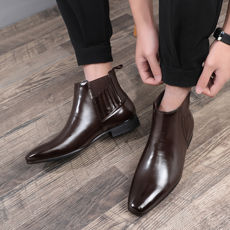 Men's Pointed Toe Simple High-top Martin Boots foto 5