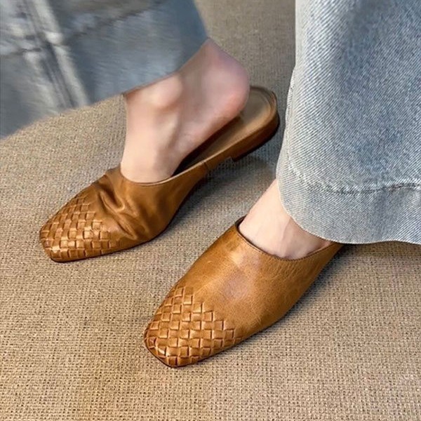 Retro Woven Closed-toe Half Slippers Women's foto 4
