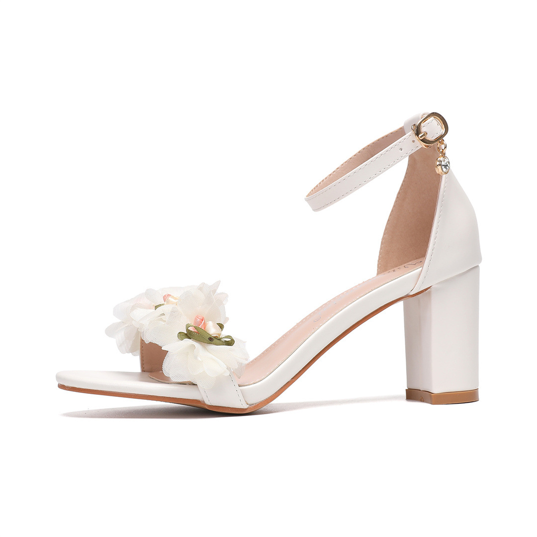 One Strap New Peep Toe High Heels Chunky Heel Low-cut Rhinestone foto 3