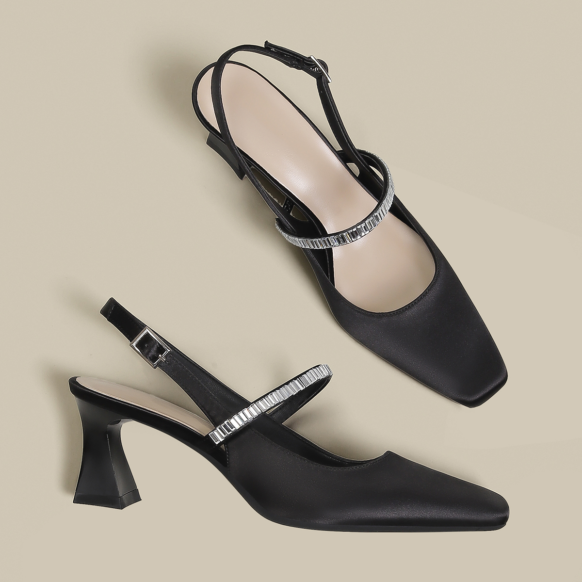 Women's Black High Heels Stiletto Pointed Toe Sandals With Skirt