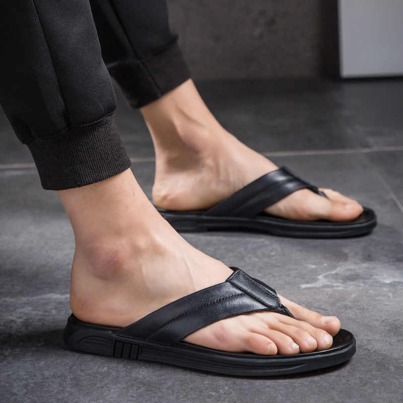 Men's Summer Flip-flops Leather Flip-flops Beach Slippers foto 4