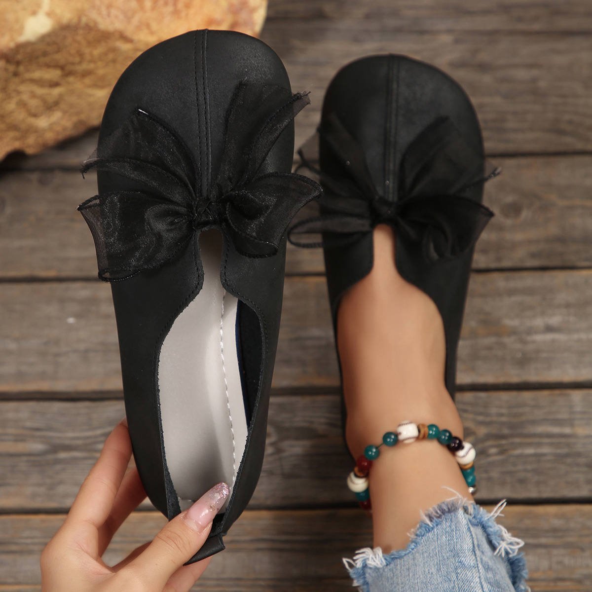 New Outdoor Round Head Soft Bottom Bowknot Decorative Mary Jane Shoes foto 3