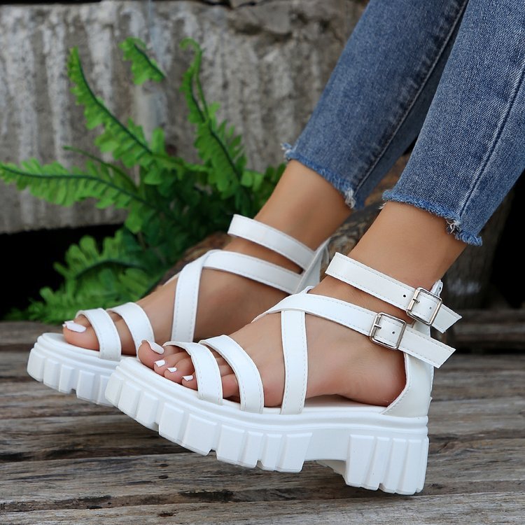 Platform All-match Hollowed-out Mid-heel Strappy Sandals foto 5