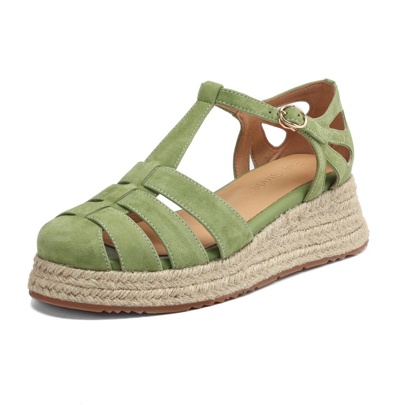 Straw-woven Wedge-heel Roman Sandals For Women