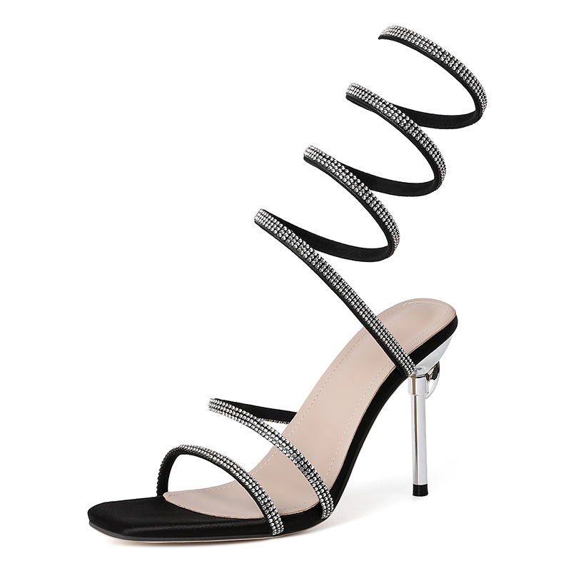 Rhinestone Snake-shaped Winding Tape Hollow Stiletto Heel High Heel Sandals foto 4