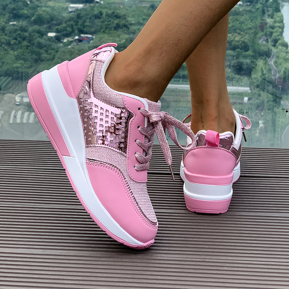 Sequin Round-Toe Lace-Up SpringAutumn Casual Sneakers foto 4