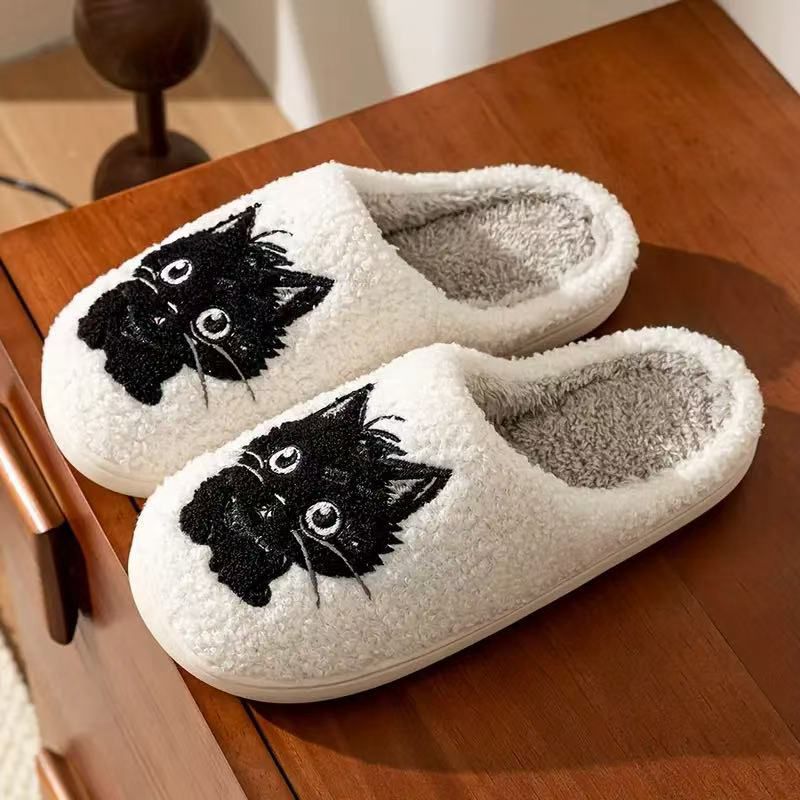 Black Beard Cat Couple Men And Women Autumn And Winter Home Plush Cotton Slippers foto 4