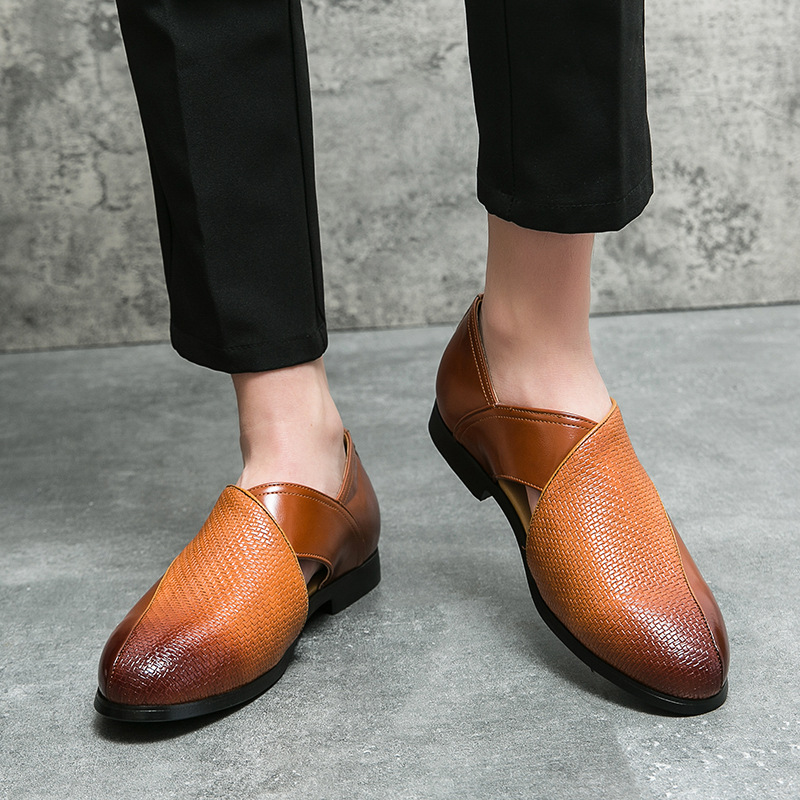 New Hollow Fashion Shoes Men's Summer Breathable Casual British Woven Leather Sandals foto 4