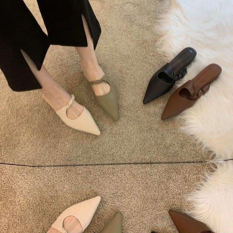 Spring Special-interest Design Soft Leather Semi-toe Box Women's Slippers foto 2