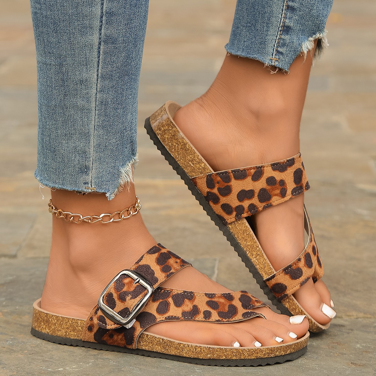 Roman Style Toe Covering Leopard Slippers foto 3
