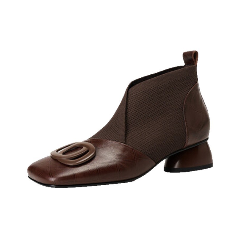 Soft Leather Retro Chunky Heel Women's Shoes foto 3