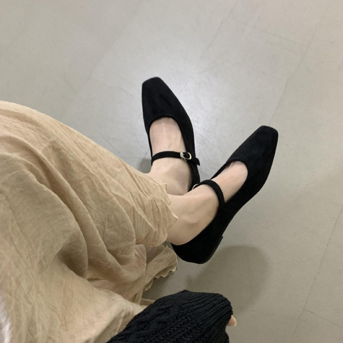 Vintage Suede Black Leather Flat Shoes Women's Buckle Comfortable Soft Bottom foto 2