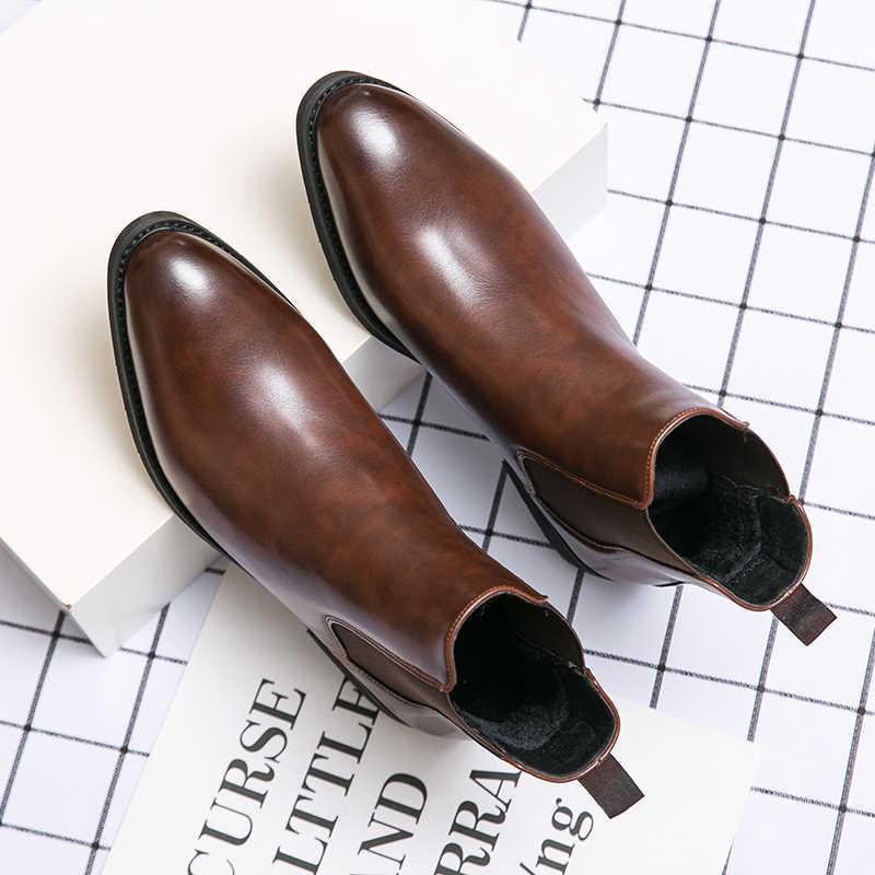 High-top Leather Shoes Men's Pointed Chelsea Booties foto 4