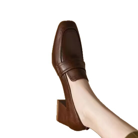 Women's Spring And Autumn New Medium Chunky Heel Soft Bottom Leather Shoes foto 2