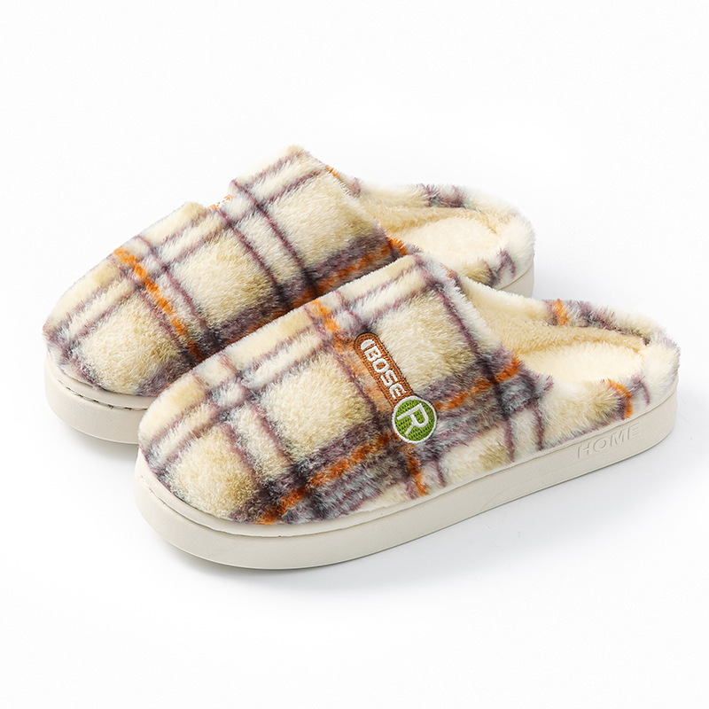 Women's Home Plush Warm Non-slip Plaid Cotton Shoes foto 3
