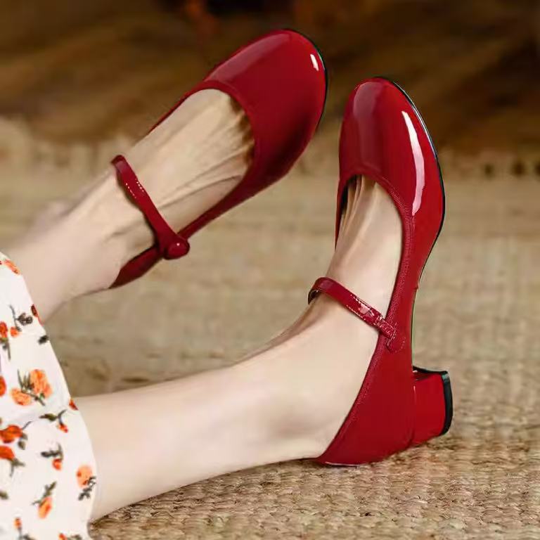 Soft Bottom Elegant French Shoes Chunky Heel Pumps Women foto 2