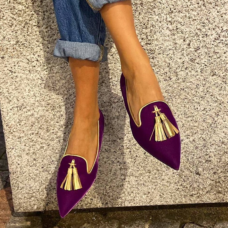 New Low-heeled Pointed-toe Shallow-mouth Tassel Casual Shoes foto 5