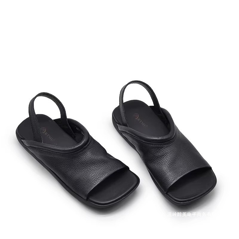 Soft-leather Square-toe Flat-heeled Womens Open-toe Roman-style All-match Beach Sandals For Outdoor Wear foto 4
