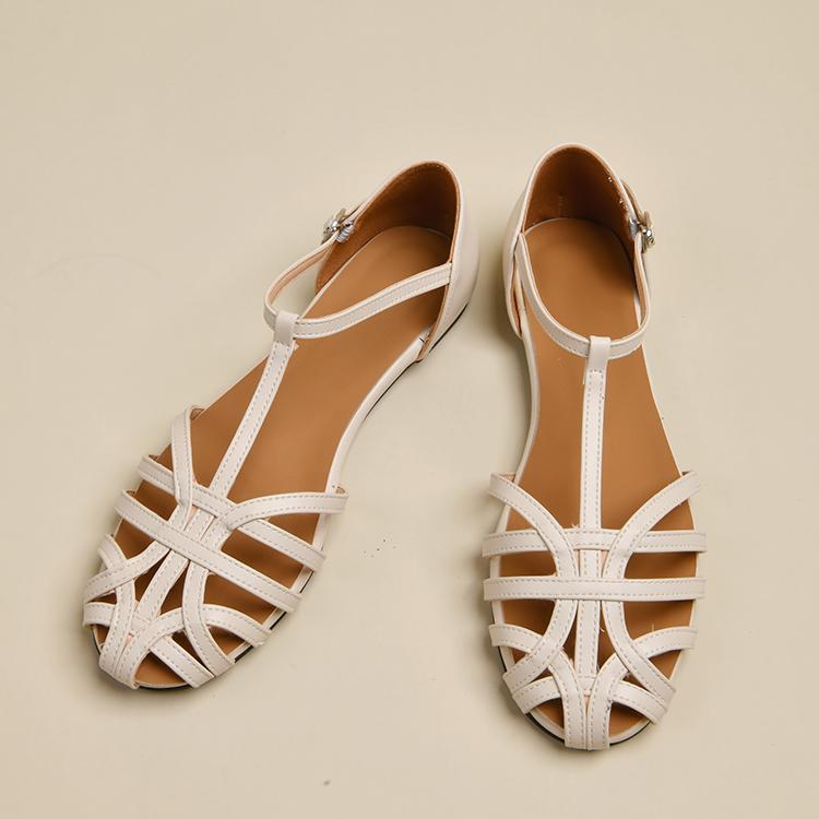 Women's T-shaped Solid Color Flat Sandals foto 3