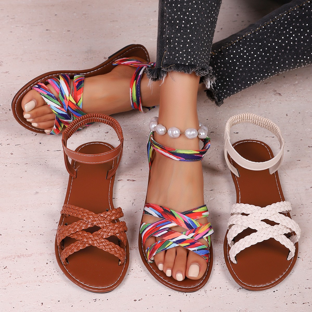 Plus-size Woven-strap Flat Sandals For Women foto 3