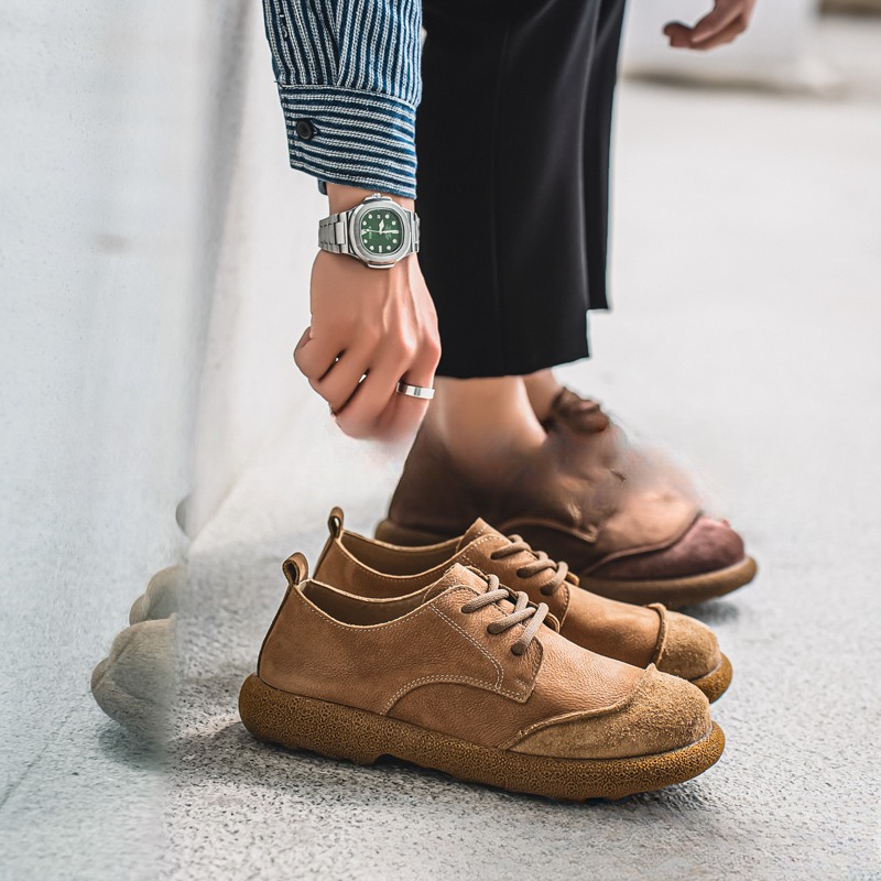 Casual Lace Up All Inclusive Birkenstock Men's Versatile Vintage Casual Leather Shoes foto 3