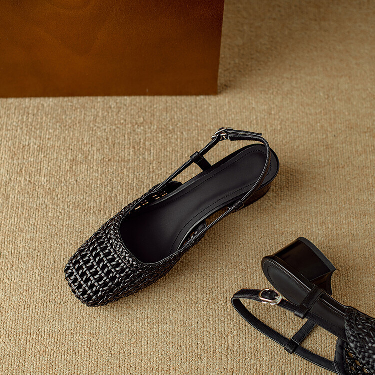 Woven Hollow-out Closed Toe Sandals Women's Chunky Heel Shoes foto 3