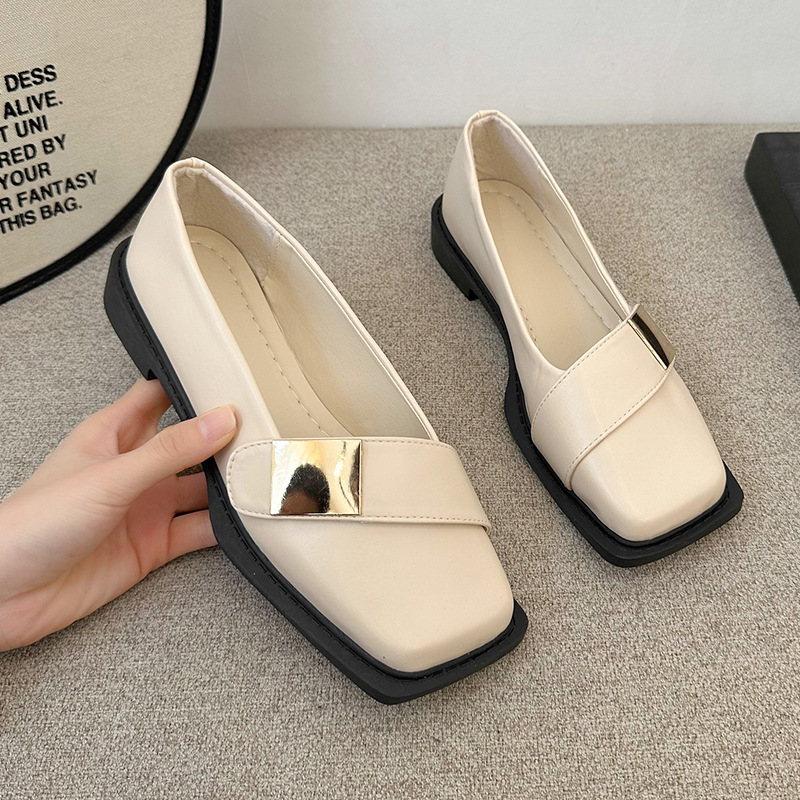 Metal Buckle Square Head Women's Flat-heeled Shoes foto 3