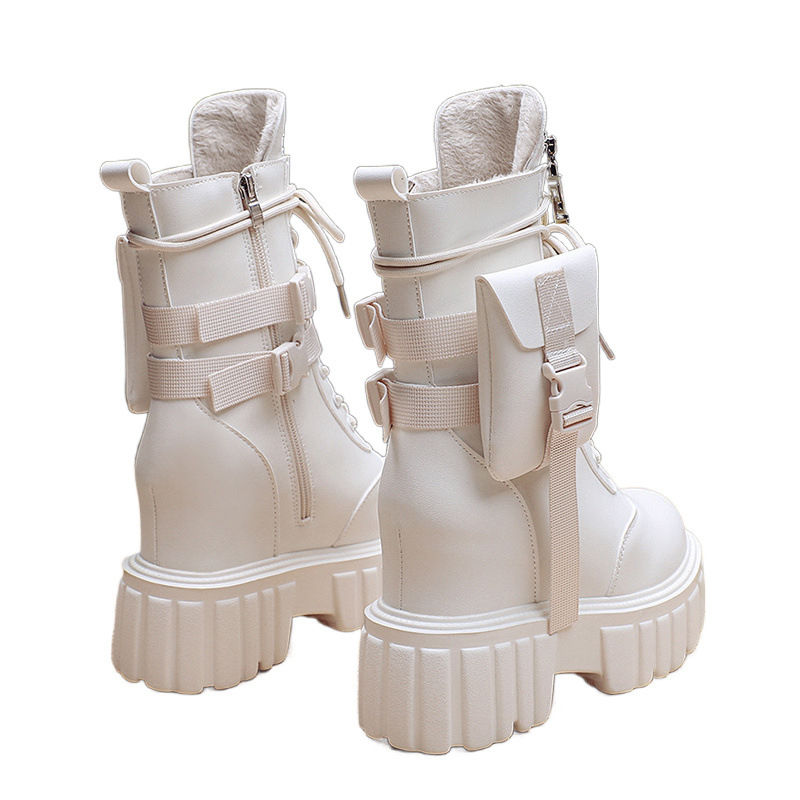 Platform Shoes Female Autumn And Winter Cotton Padded Height Increasing Insole Mid-calf Martin Boots foto 5