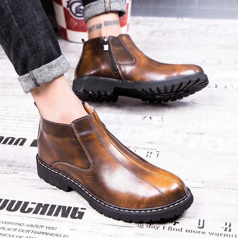 Men's Martin Boots Retro Round Toe Cowhide foto 5