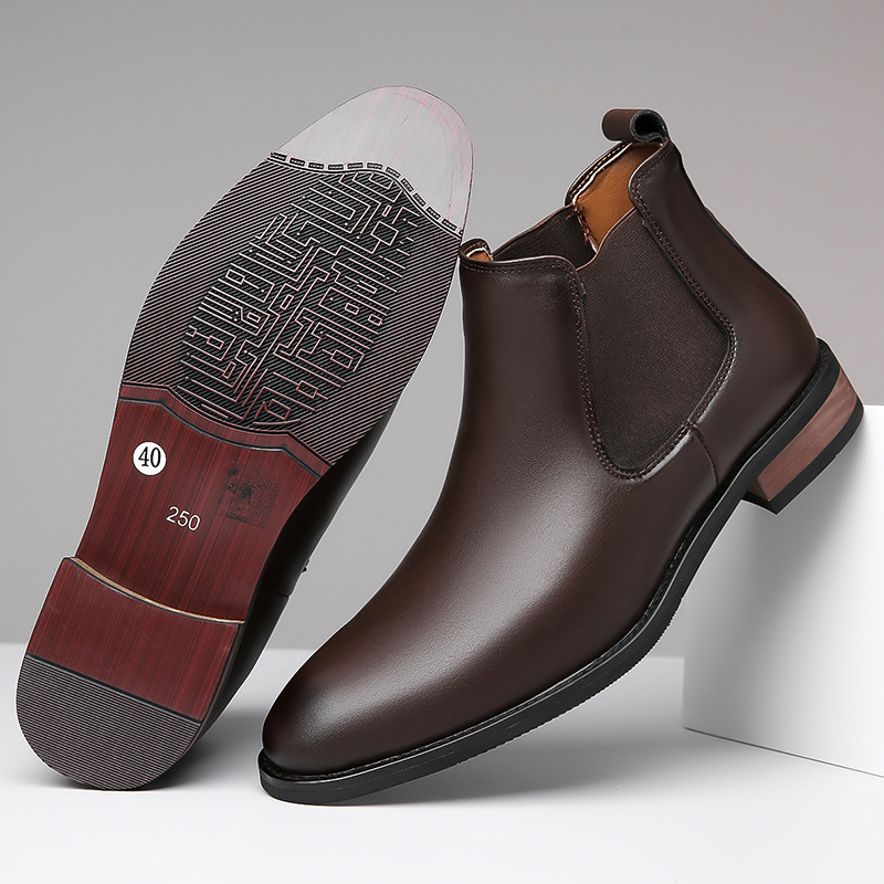 Chelsea Men's High-top Casual Business Wear Pointed Leather Boots foto 3