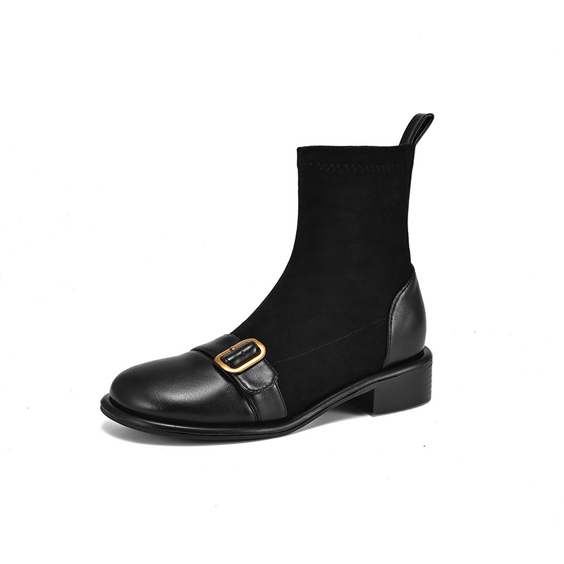 Casual Low Heel Martin Boots Belt Buckle Stitching Short Boots foto 5