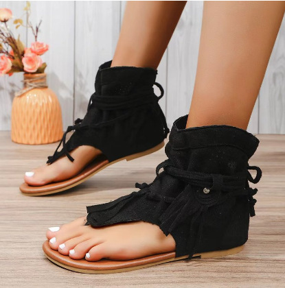 Retro Flat Bottom Tassel Hollow Toe Sandals foto 3