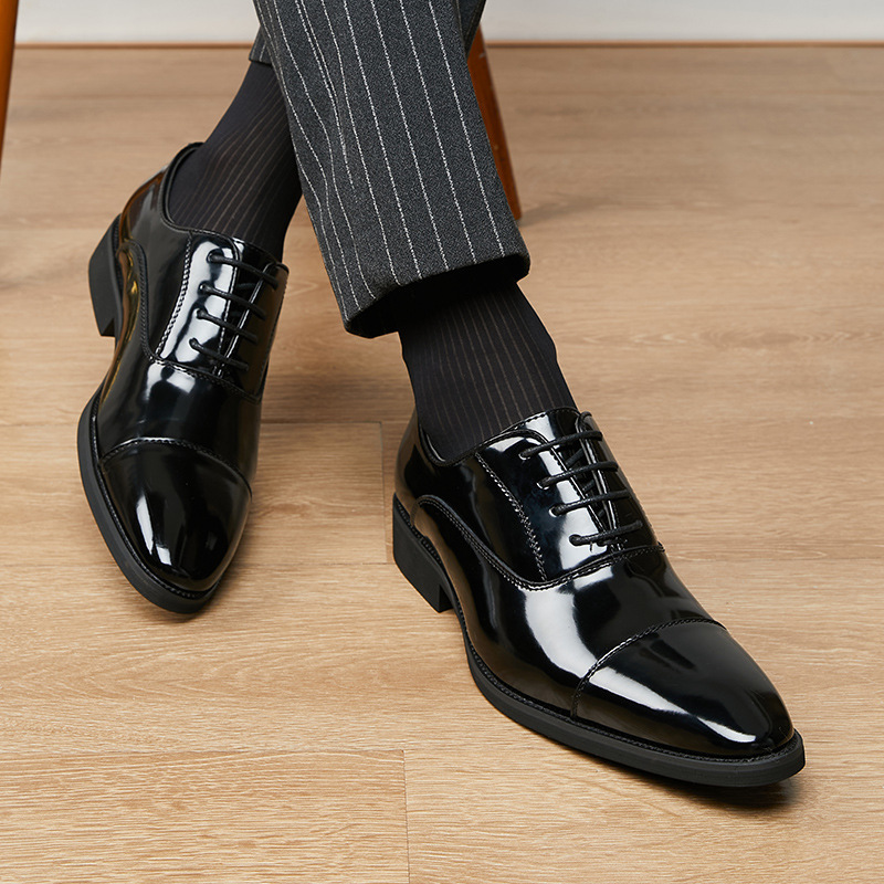 Patent Leather Three-joint Oxford Shoes Pointed Business Men's Soft Bottom
