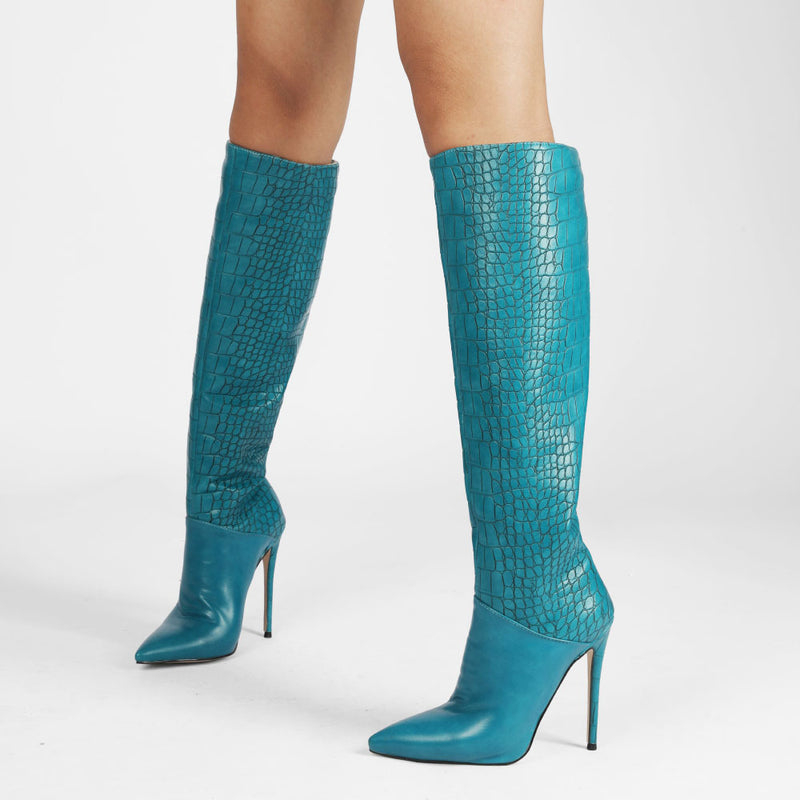 Women's High Gloss Crocodile Print Stiletto Boots Silent foto 3