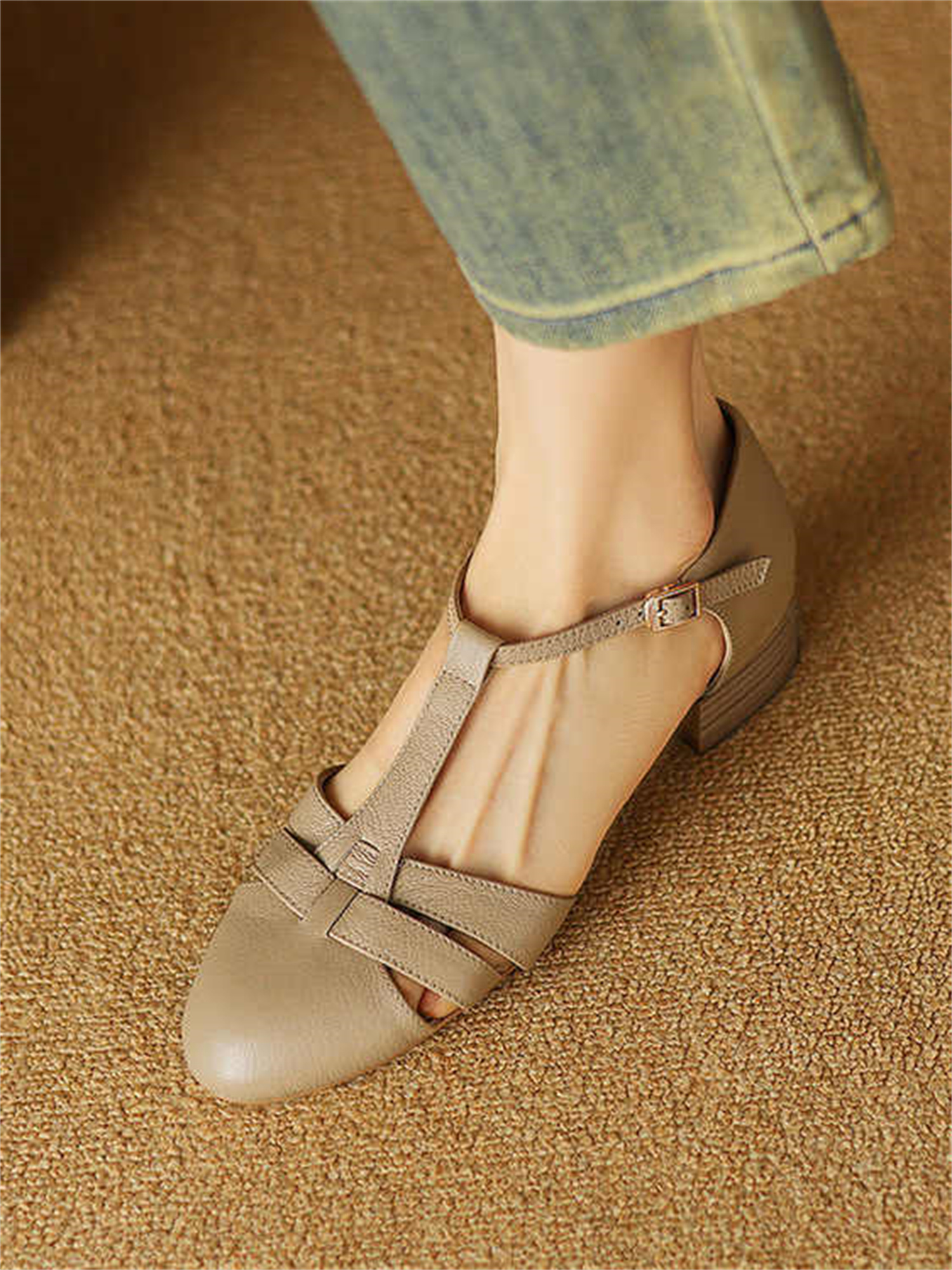 Retro Soft Sheep Leather Bag Head Sandals For Women foto 4